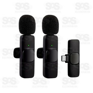 Microfone De Lapela Duplo Sem Fio Type C Eletromex EL-1821