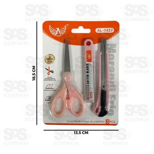 Conjunto Papelaria Tesoura e Estilete Altomex AL-1427