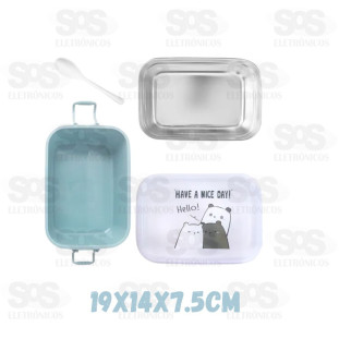 Lancheira Aço Inox Colher e Tampa Plática Top Util TOP2363