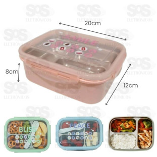 Marmita Lancheira Com Colher e Trava Lateral 3 Divisorias TOP2367