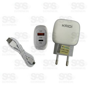 Carregador USB+PD 20W Cabo Micro USB V8 Kaidi KD-106S