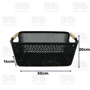 Cesto Multiuso Com Alças De Madeira 30x20cm Livon 6698