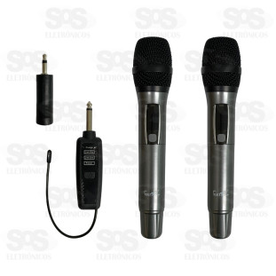 Kit 2 Microfone Sem Fio Dinâmico Com Painel Eletromex EL-5021