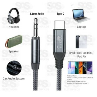 Cabo Auxiliar Type-c  Para P2 Conector 3.5mm Eletromex El-3120-TY