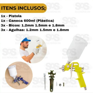 Pistola Pintura Hvlp 3 Bicos 600ml B-Tek BT367