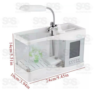 Aquário de Mesa USB Com LED e Relógio Tomate MDL-005