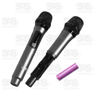 Kit 2 Microfones Sem Fio Dinâmico Recarregável Eletromex EL-5022