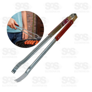 Pegador Para Carne em  Inox E Madeira 37,5 cm HM-563