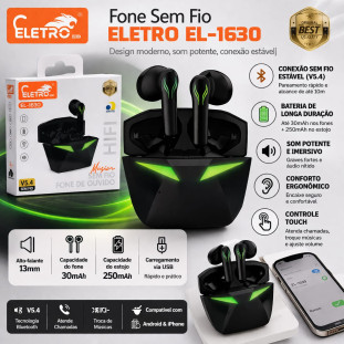 Fone de Ouvido Bluetooth TWS Gamer com LED Eletromex EL-1630