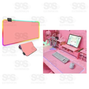 Mouse Pad Gamer Rosa  Grande Com Iluminação LED RGB P8030R