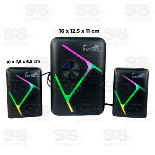 Caixa de Som Multimídia Com LED 5W+3Wx2 Eletromex EL-6007