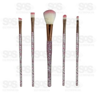 Kit 5 Pincéis Para Maquiagem Cabo Brilhante