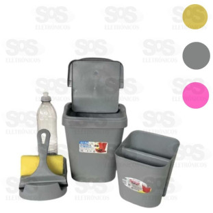 Kit Pia Elegance Com Lixeira Rodinho e Suporte 459