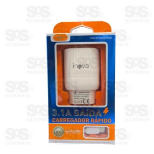 Carregador 2 Usb 3.1A Com Cabo Type C Inova Car-3296C