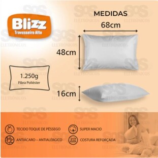 Travesseiro Blizz Toque De Seda 48X68 Cm Em Poliéster