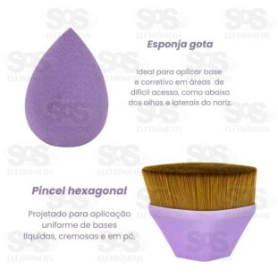 Kit Pincel Mágico Com 3 Esponjas Para Base B-Max BM-F1650