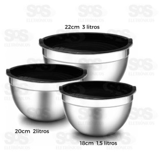 Conjunto 3 Bowls de Inox Com Tampas Plásticas B-Max F1358