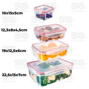 Kit 4 Potes Com Tampa Herméticos Retangular B-Max F1335