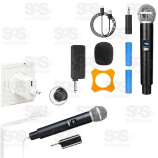 Microfone Sem Fio UHF Portátil Recarregável B-Max BM250B