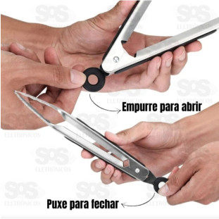 Pegador Pinça Inox e Silicone 22cm Com Trava HM-764