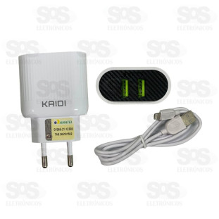Carregador Rápido 2 USB 2.4A Com Cabo Iphone KD-607A