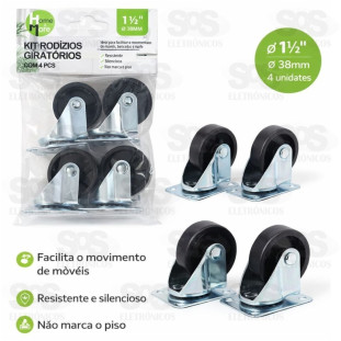 Kit de Rodízio Giratório 3,8cm 4 Peças Home & More HM-234