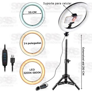 Iluminador Ring Light 14 Polegadas Com Tripé 210CM IN-736