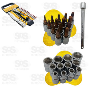 Chave Catraca Jogo De Soquete 28 Peças 1/4 Chave Allen Torx Luatek LWJ-175