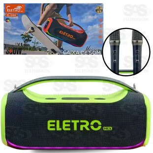 Caixa De Som 300W Com 2 Microfones RGB Eletromex EL-1144