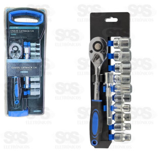 Kit Jogo Soquete Sextavado Com Catraca 1/4 12 Peças Luatek LWJ-179-14