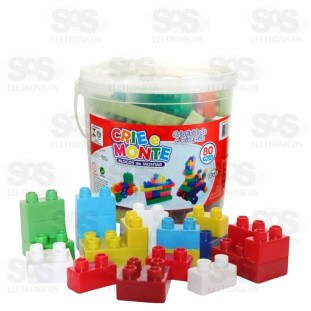 Balde Blocos de Montar Colorido Com 80 Peças Mini Toys 180