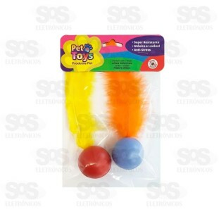 Bolinha Fechada Com Gizo e Pena para Gatos com 2 Unidades Pet Toy 1947
