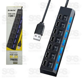 Hub 7 Portas USB 2.0 Com LED B-Max BM-8638