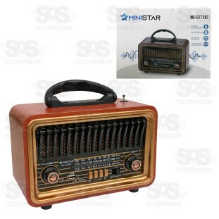 Rádio Retrô Portátil 8W Bluetooth Ministar MS-0773BT