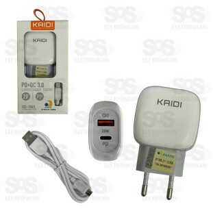 Carregador USB+PD 20W Cabo Micro USB V8 Kaidi KD-106S