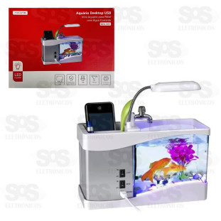 Aquário de Mesa USB Com LED e Relógio Tomate MDL-005