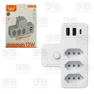 Adaptador 3 Tomadas Com USB Altomex AL-1382
