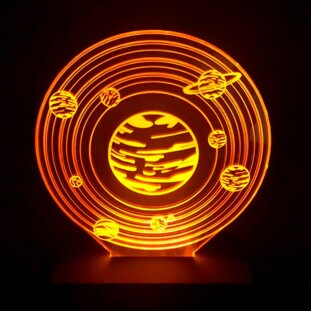 Luminária LED 3D Sistema Solar 16 Cores Com Controle Remoto