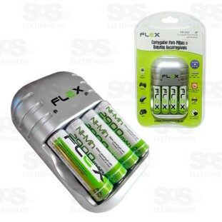 Carregador Com 4 Pilhas AA Recarregáveis Flex FX-C03 4P