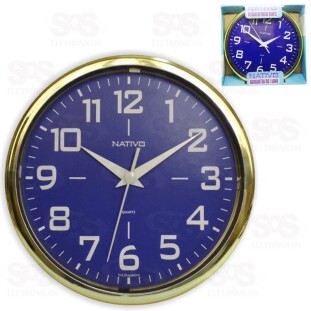 Relógio De Parede Redondo Metalizado Dourado e Azul Nativo 80408-0