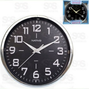 Relógio De Parede Redondo Metalizado Cromo e Preto Nativo 80402-8