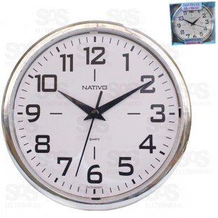 Relógio De Parede Redondo Metalizado Cromo e Branco Nativo 80403-5