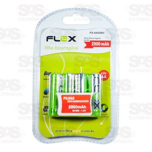 Pilha AA 1.2V Recarregável 2900 mAh 4 Unidades Flex 29B4