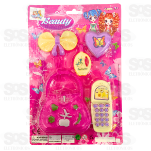 Kit Infantil Beleza com Celular e Acessórios 7 Peças Toy King TK-AB5056