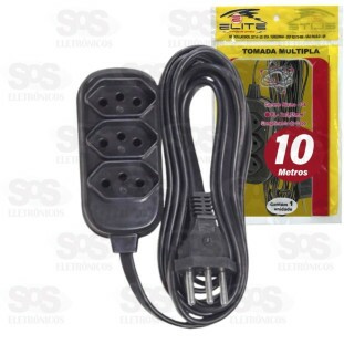 Extensão De 10 Metros 10A Com 3 Tomadas Elite