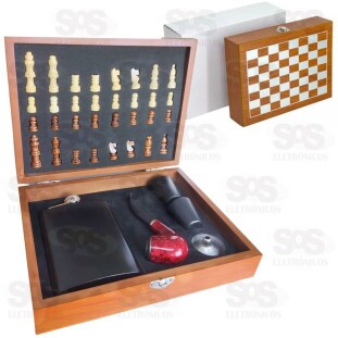Kit Jogo de Xadrez Com Cantil e Cachimbo CD-23