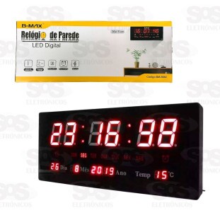 Relógio De Parede Painel LED Digital Vermelho B-Max BM-R802