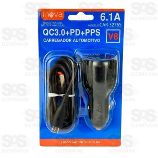 Carregador Veicular Com Cabo Iphone 6.1A USB+Type C Inova CAR-3276A