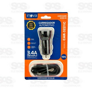 Carregador Veicular Com Cabo Type C 3.4A 2 USB Inova CAR-3221C