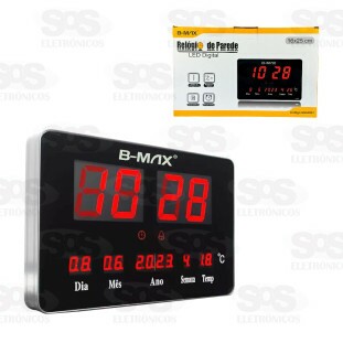 Relógio De Parede Painel LED Digital Vermelho B-Max BM-R801
